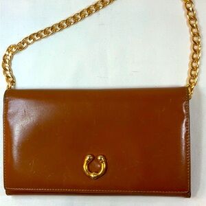 AUTHENTIC GUCCI EC Tan Leather Horseshoe Long Wallet w/kiss-lock coin compartmen
